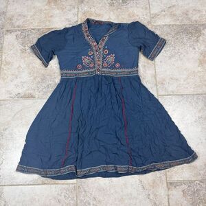 Lakshita Tunic Dress Womens Blue XL Beautiful Embroidery Boho Hipster